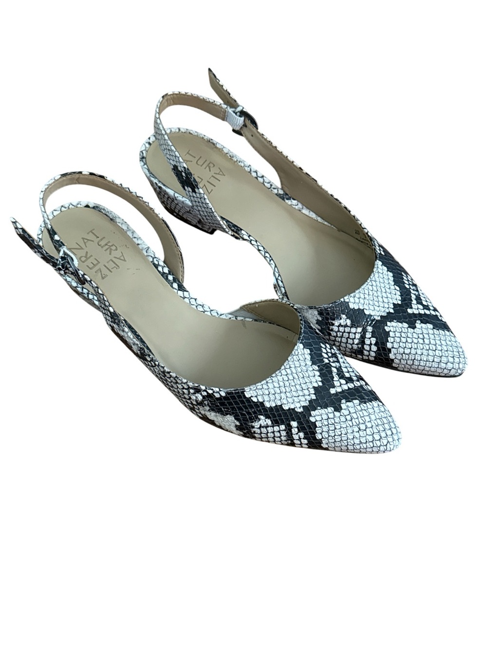 Naturalizer Black & White Snake-Print Slingback Flats
